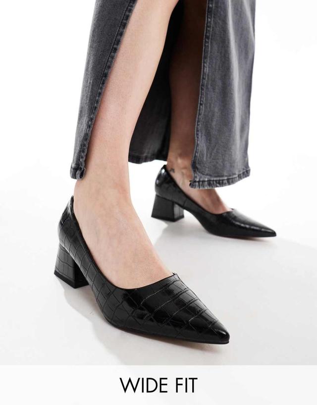 ASOS DESIGN Wide Fit Saint block mid heeled shoes in black  Product Image