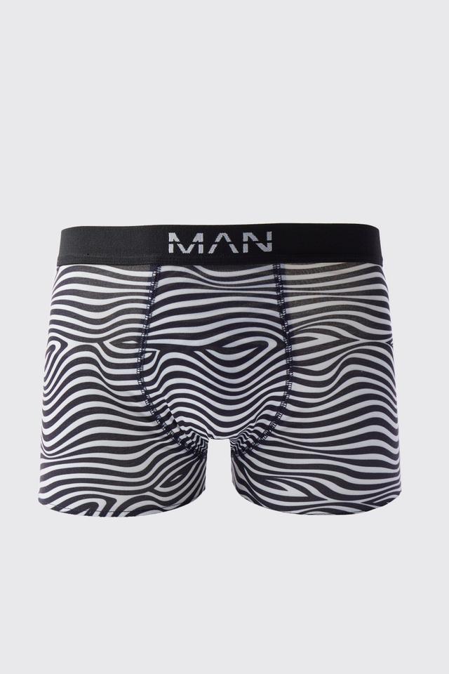 Mens Black Wavy Stripe Print Boxers, Black Product Image