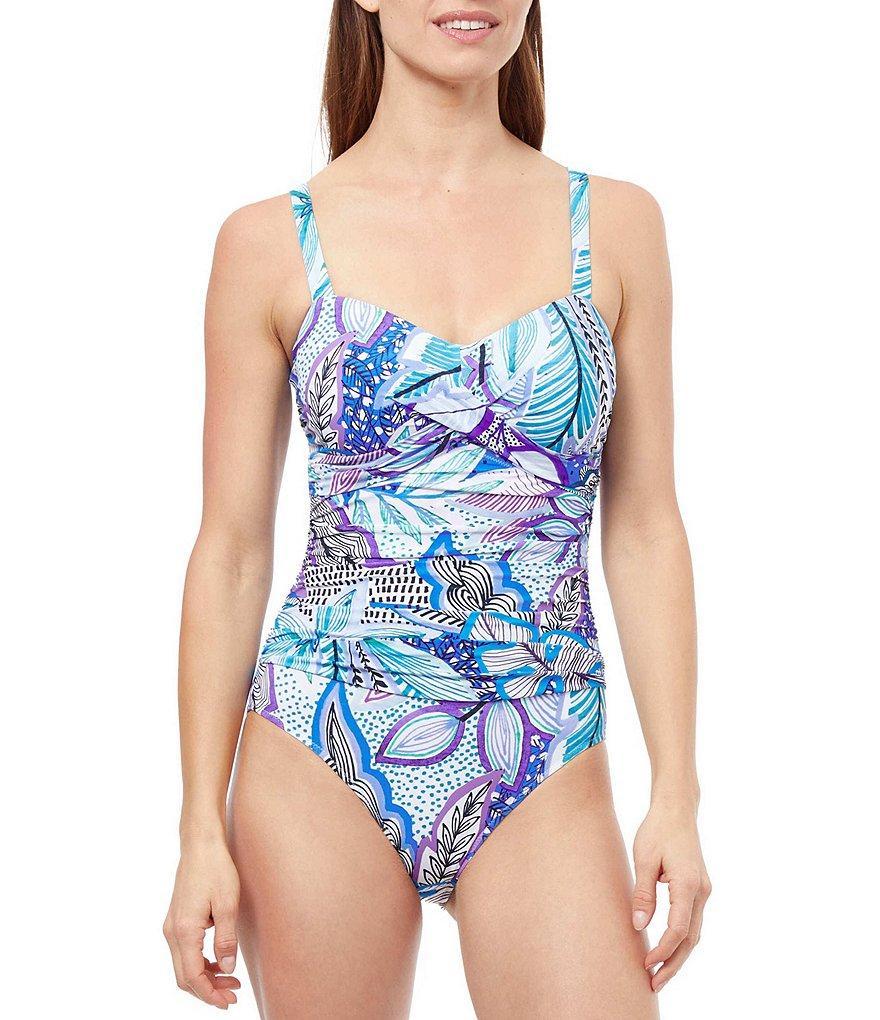 Profile by Gottex Tropic Boom Bra Sized D-Cup Underwire Twist Front Tummy Control One Piece Swimsuit Product Image