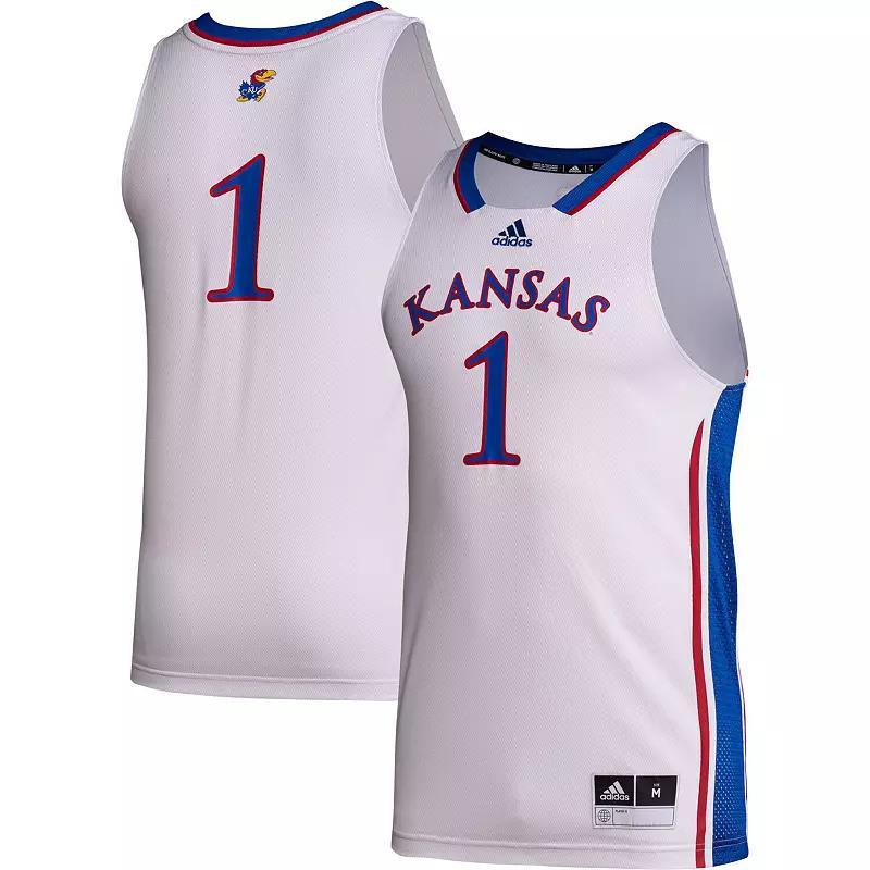 Adidas Mens #1 Kansas Jayhawks Team Swingman Jersey - White Product Image