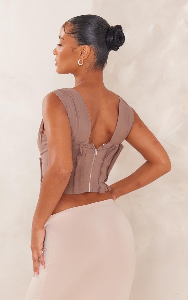 Taupe Woven Lace Up Fray Detail Corset Product Image