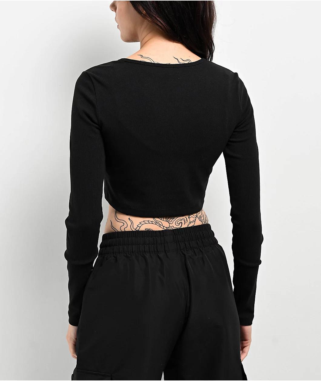 adidas Essentials Black Long Sleeve Crop T-Shirt Product Image