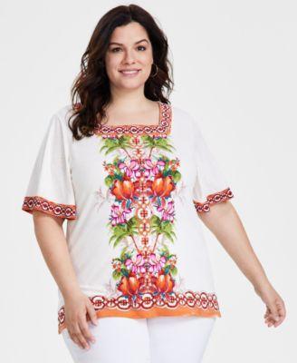 Plus Size Julia Jungle Square-Neck Top, Created for Macy's  Product Image