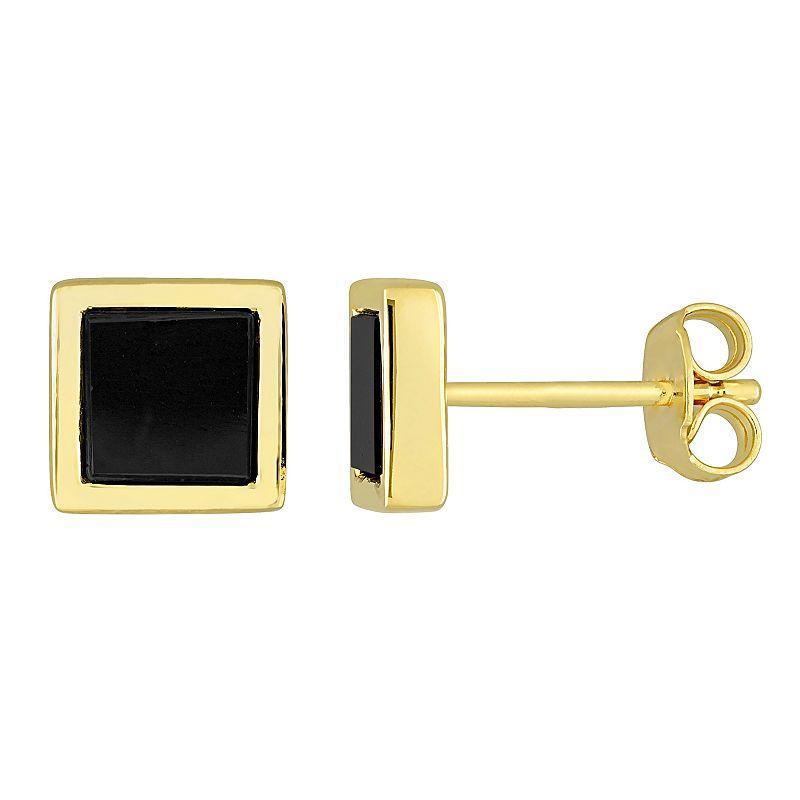 Stella Grace Mens 18k Gold Over Silver Black Onyx Square Stud Earrings, 18k Gold Plated Product Image