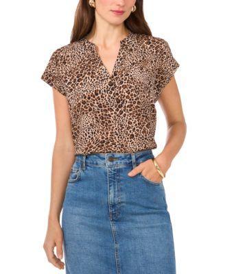 Women's Animal-Print Split-Neck Top Product Image