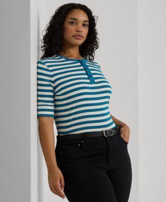 Plus Size Striped Henley Tee Product Image