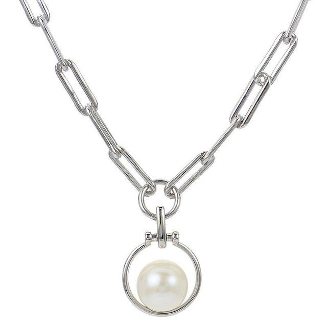 PearLustre by Imperial Sterling Silver Freshwater Cultured Pearl Paper Clip Link Necklace, Womens Product Image