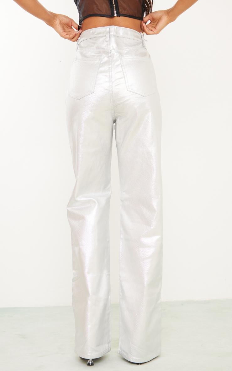 Tall Silver Metallic High Waist Straight Leg Jeans Product Image