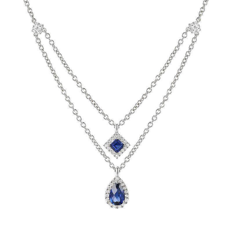 Sterling Silver Lab-Created Blue & White Sapphire Double Layer Necklace, Womens Product Image