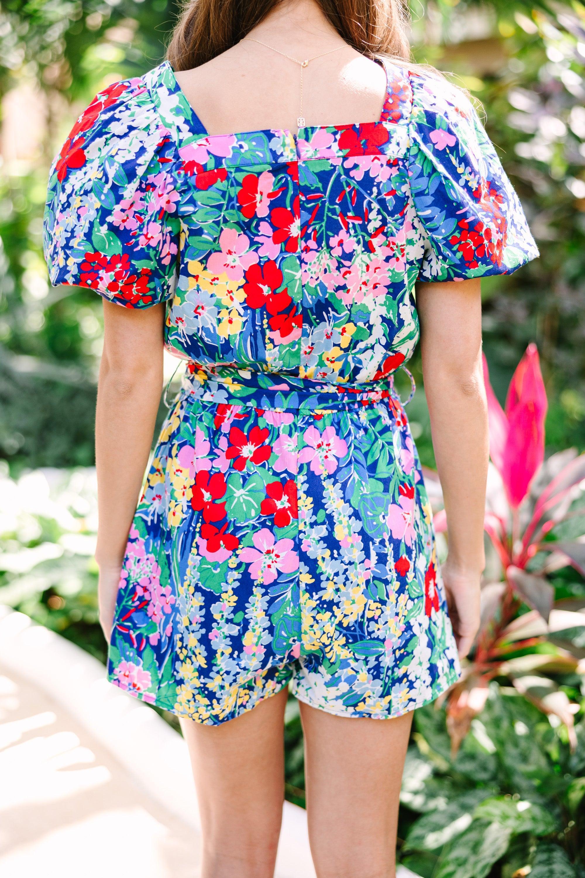 Can't Say No Navy Blue Floral Romper Female Product Image