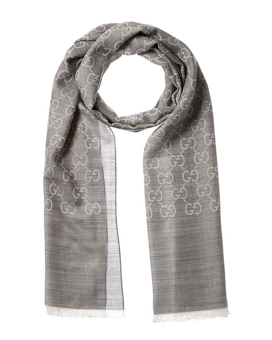 Logo Small Jacquard Wool & Silk-blend Scarf In Grey product image