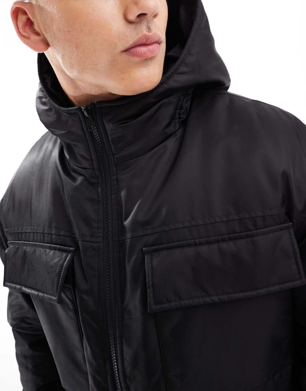 ASOS DESIGN utility puffer jacket in black Product Image