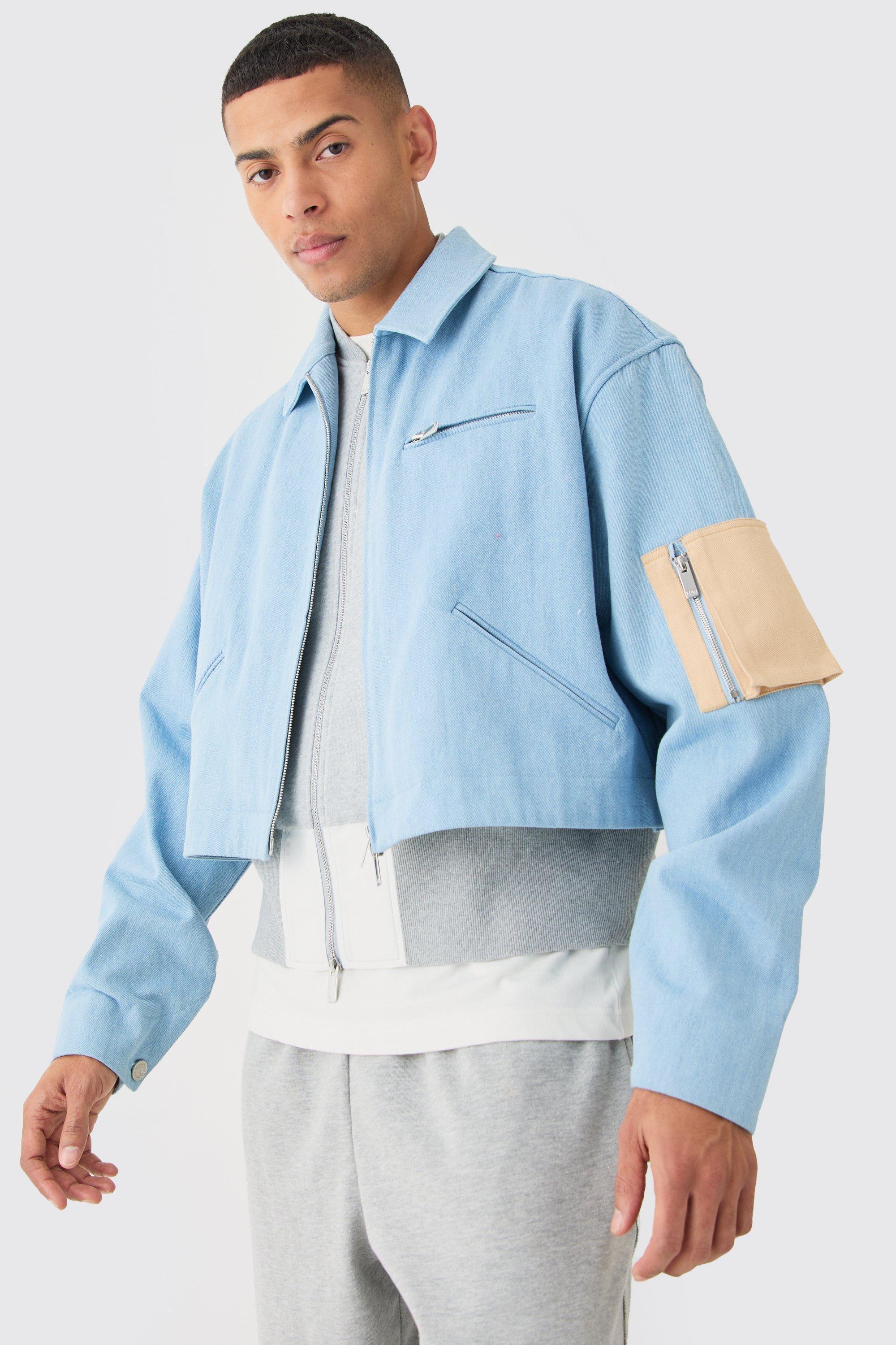 Denim And Jersey Hybrid Layered Trucker Jacket | boohooMAN USA Product Image