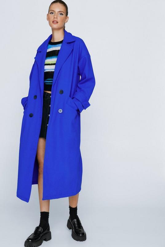 Faux Wool Double Breasted Longline Coat Product Image