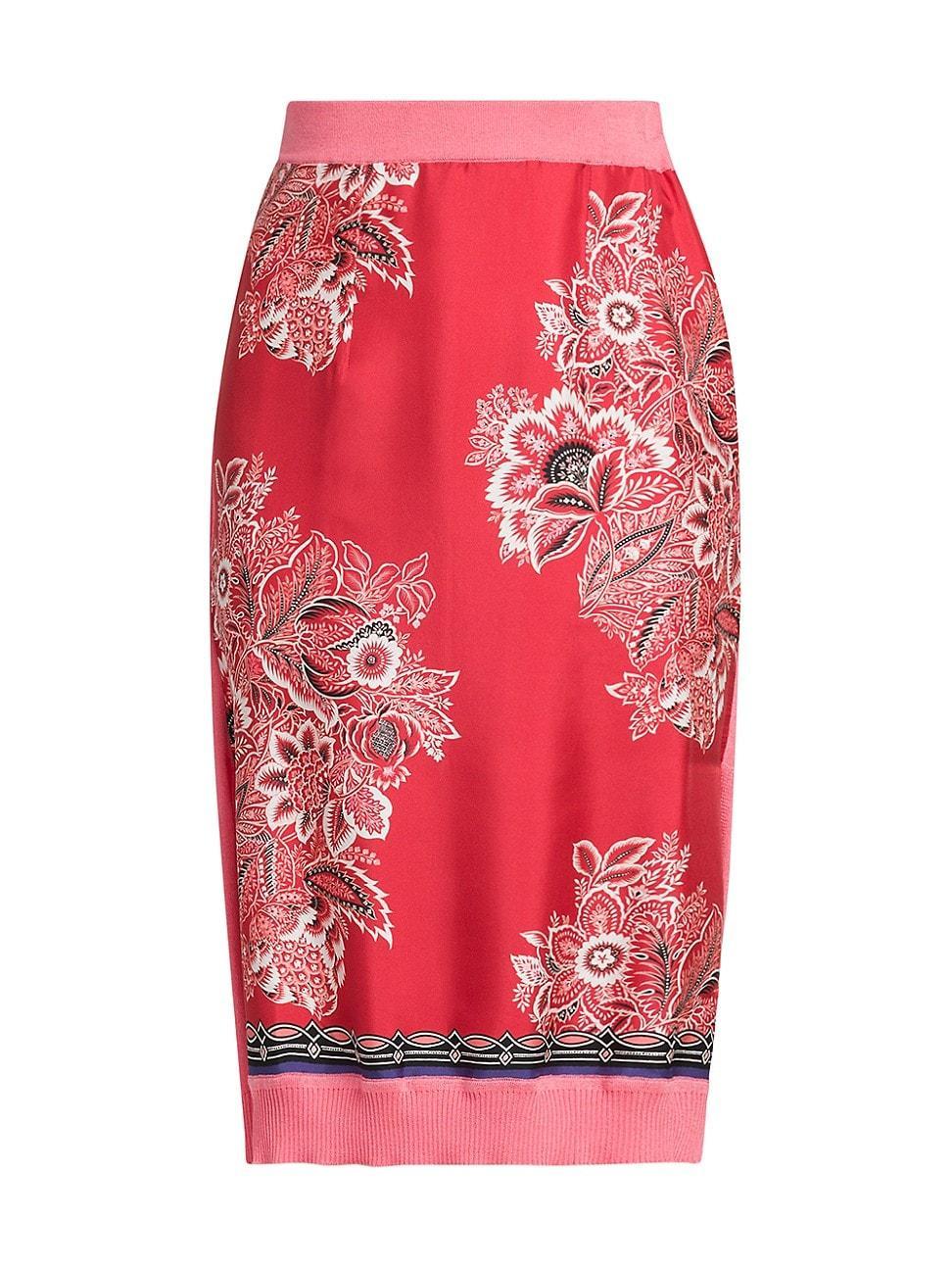 Womens Silk-Front Bandana Knit Midi-Skirt Product Image