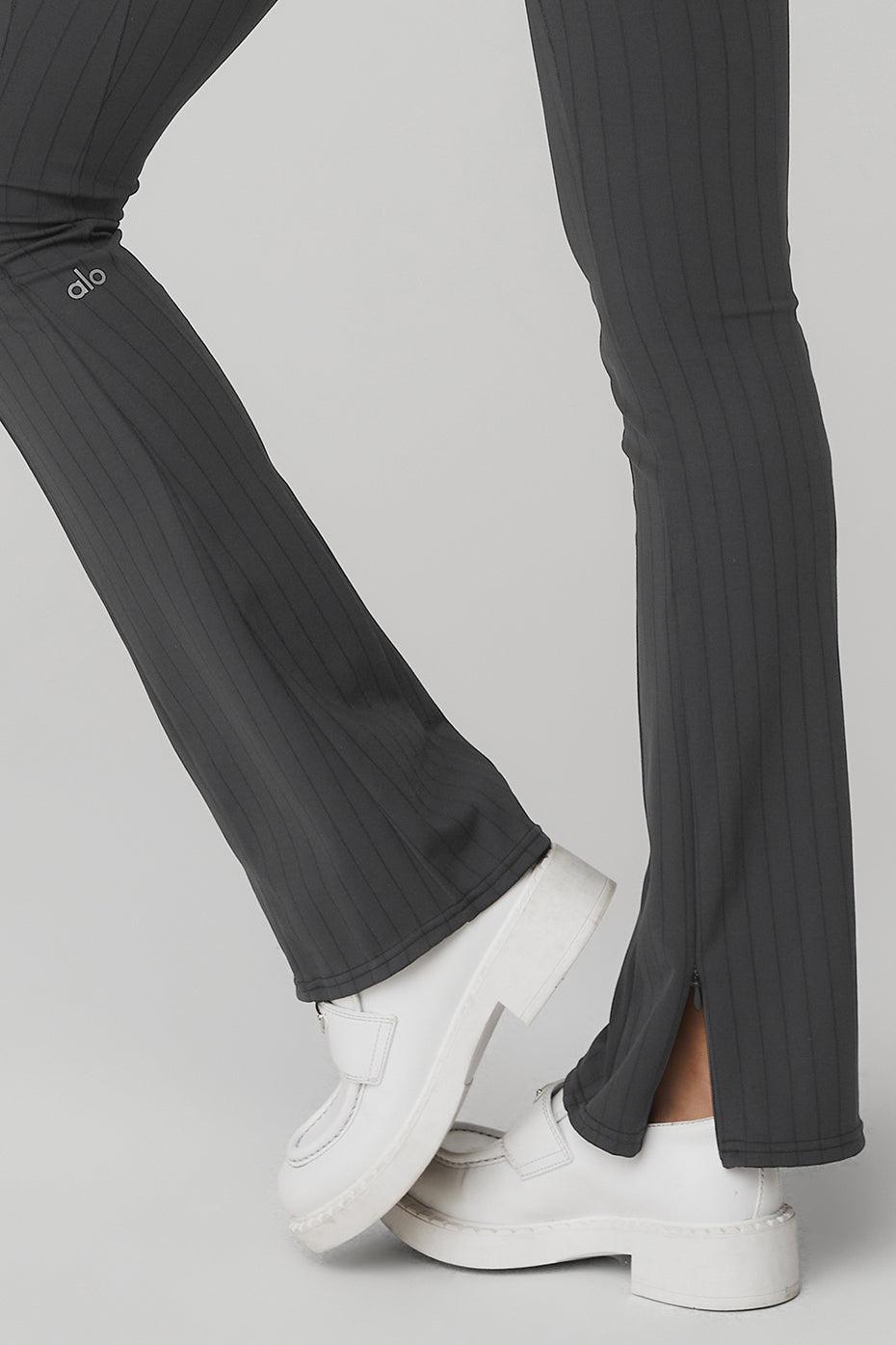 High-Waist Pinstripe Zip It Flare Legging - Anthracite/Black product image