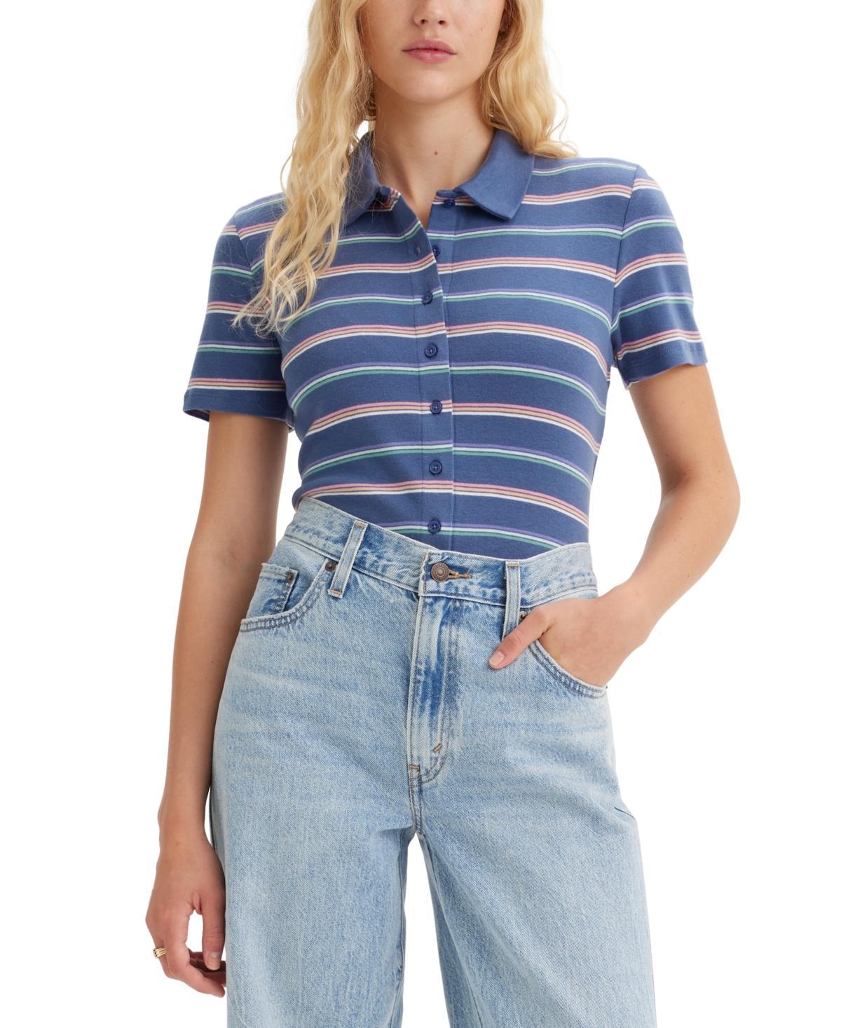 Levis Womens Suki Cotton Stripe-Print Button-Front Polo Shirt Product Image