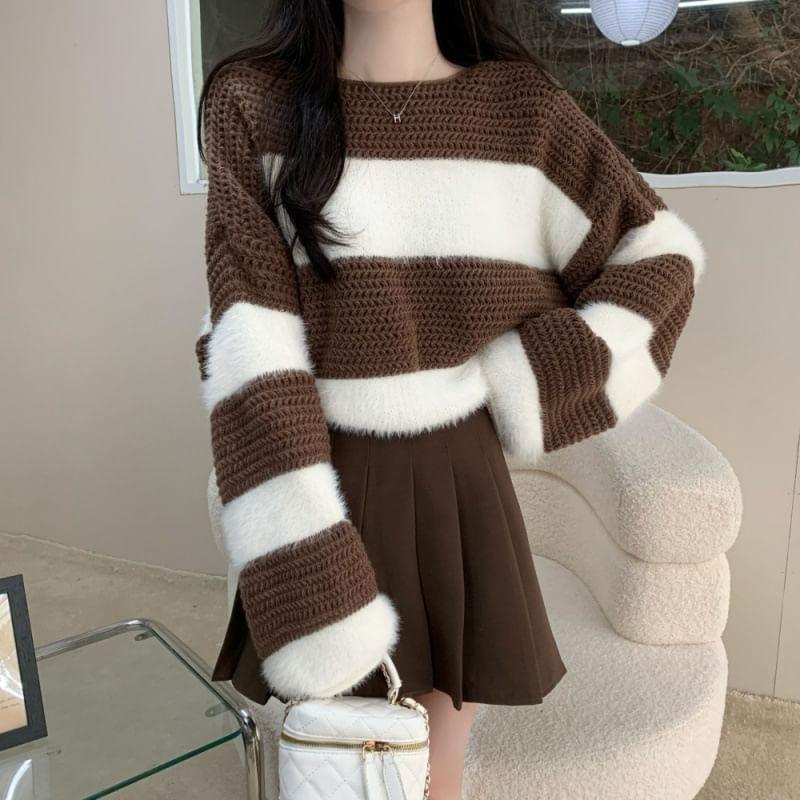 Boat Neck Striped Sweater Product Image