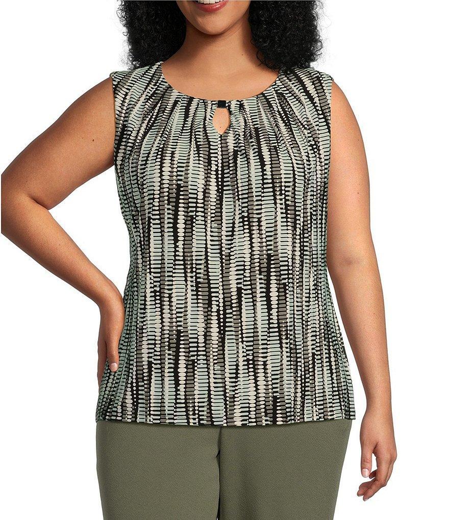 Kasper Plus Size Stretch Printed Hardware Embellished Keyhole Neck Sleeveless Blouse product image