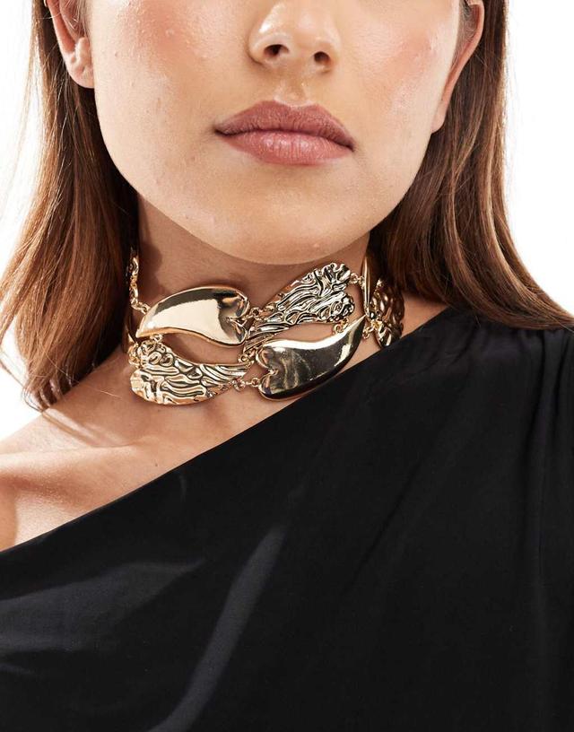 ASOS DESIGN choker necklace with molten heart design in gold tone Product Image