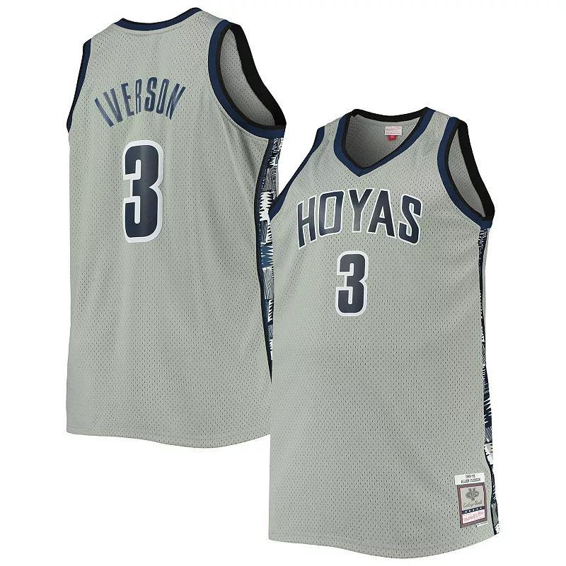 Mens Mitchell & Ness Allen Iverson Gray Georgetown Hoyas Big & Tall 1995-96 Replica Player Jersey Product Image