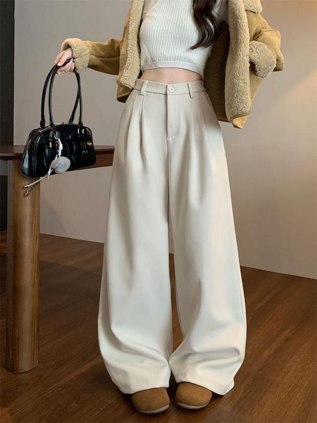 High Rise Plain Wide Leg Pants Product Image