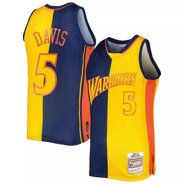 Mens Mitchell & Ness Baron Davis /Gold Golden State Warriors Hardwood Classics 2006-07 Split Swingman Jersey Blue Product Image