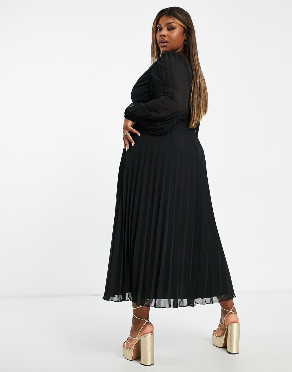 ASOS DESIGN Curve pleated bodice plunge neck midi dress Product Image