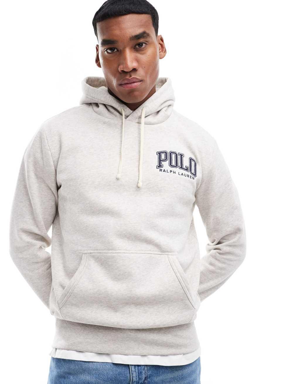 Polo Ralph Lauren collegiate logo fleece hoodie classic oversized fit in light gray heather Product Image