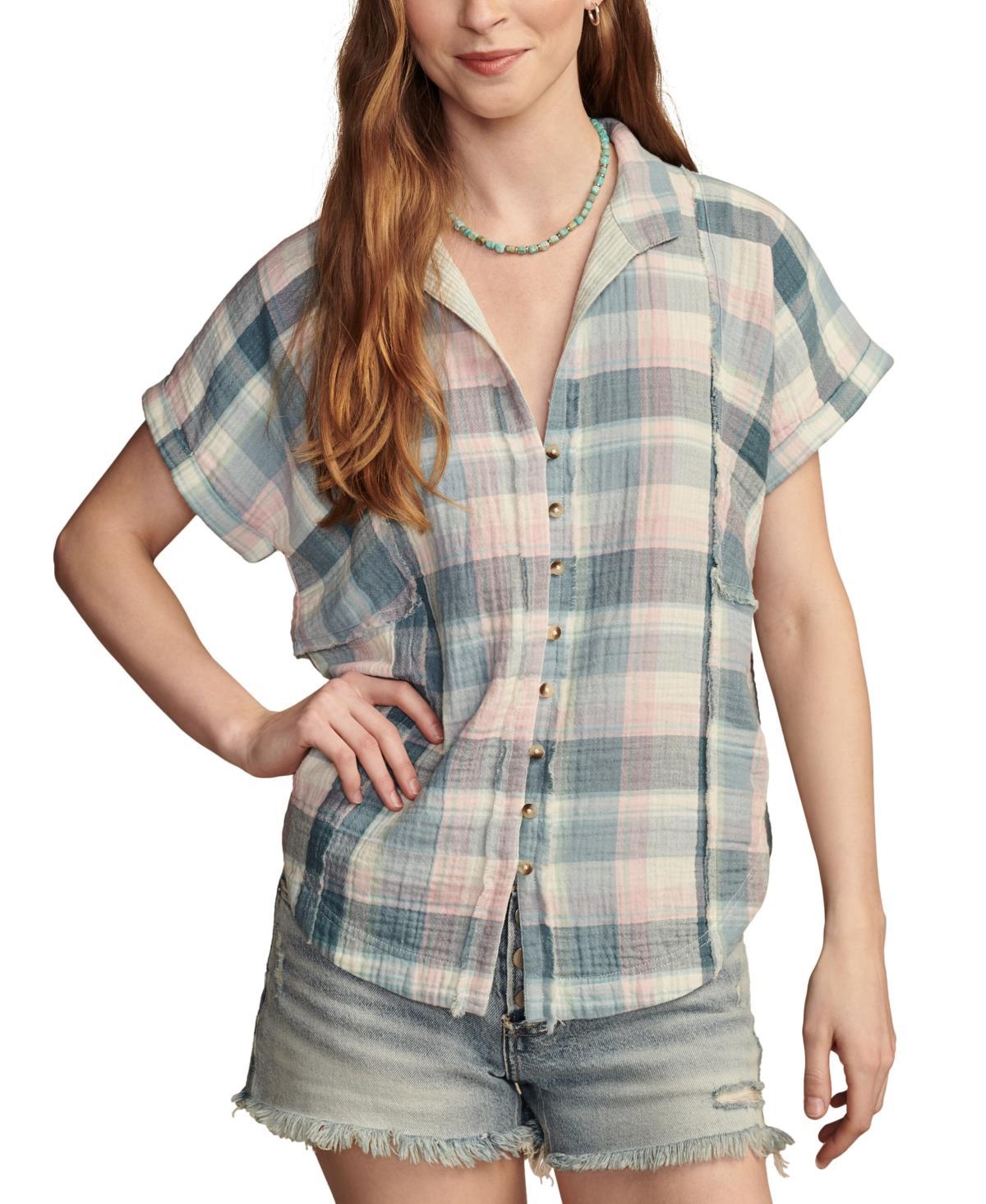 Women's Plaid Cotton Short-Sleeve Beach Shirt Product Image