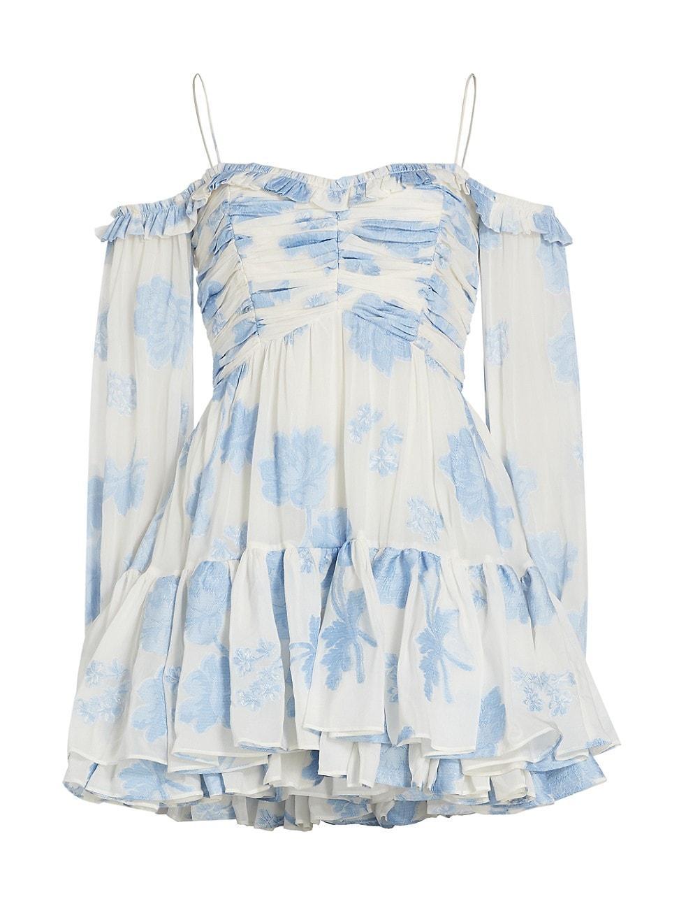 Zennia Floral Woven Ruffle Sweetheart Mini Dress Product Image