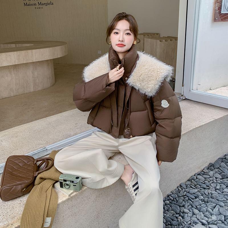 Fleece Panel Crop Puffer Jacket Product Image