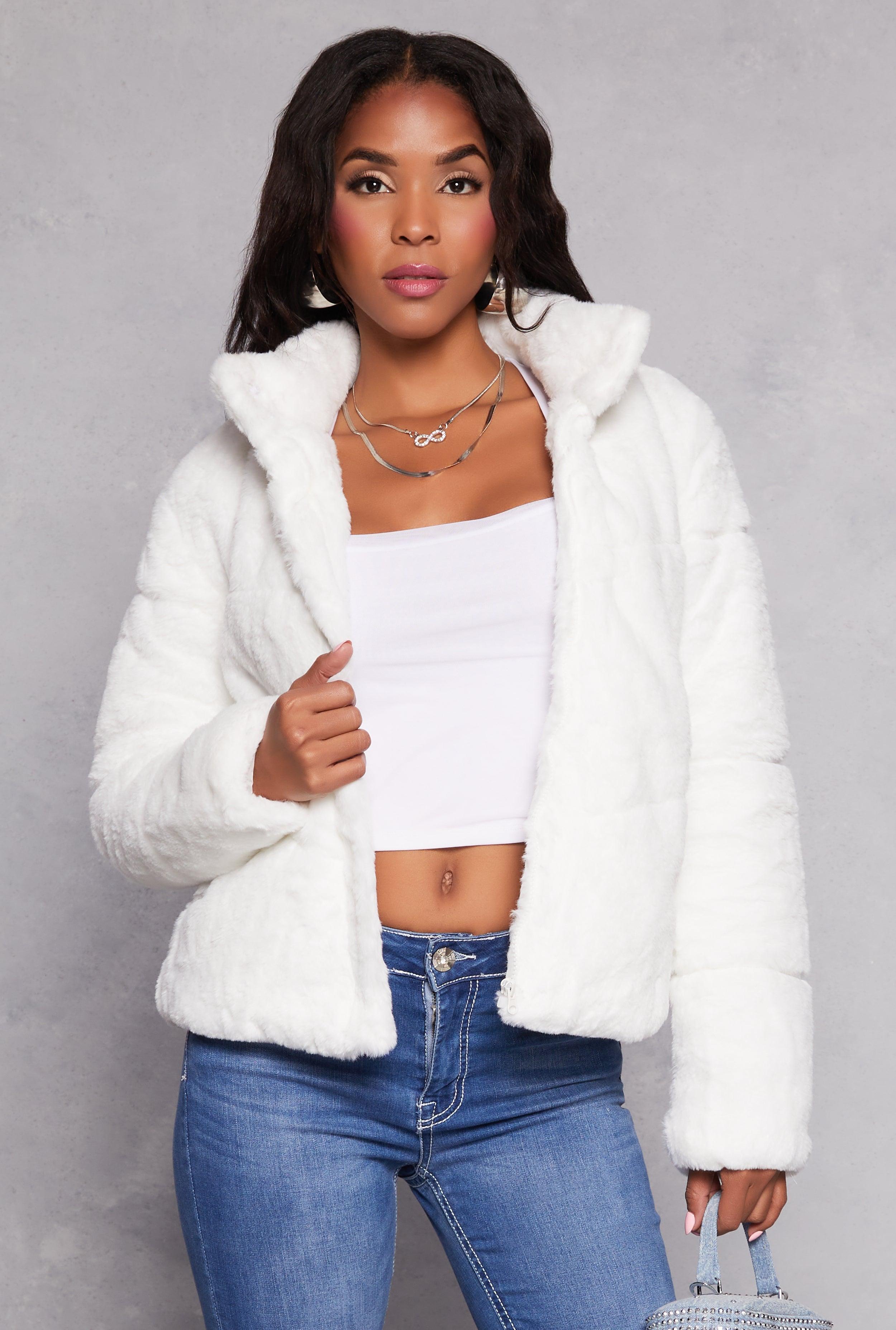 Womens Ambiance Faux Fur Zip Front Jacket Product Image