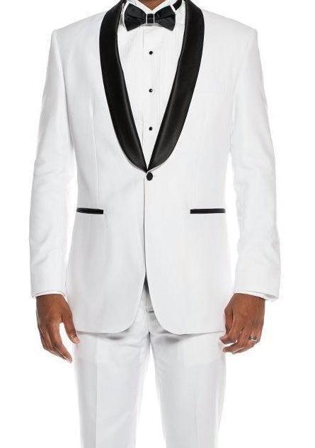 White Slim Fit 2 Piece Tuxedo With Satin Shawl Lapel Product Image