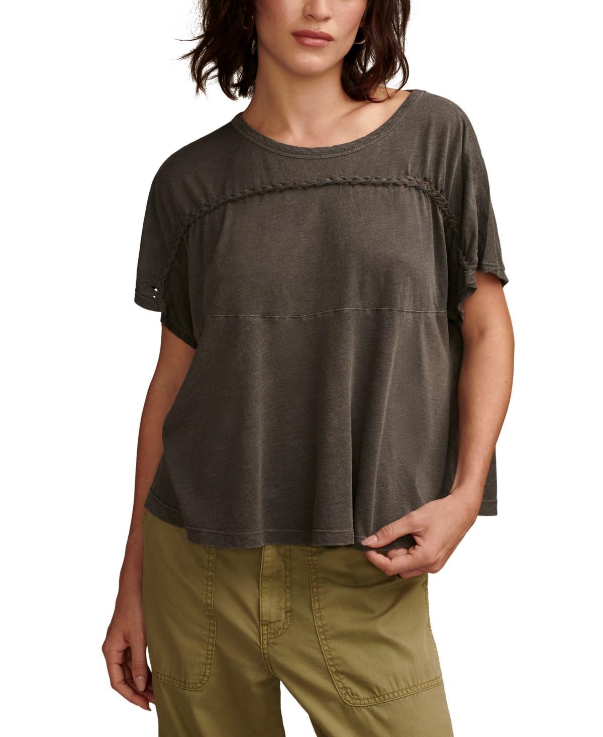 Lucky Brand Womens Braided-Trim T-Shirt Product Image