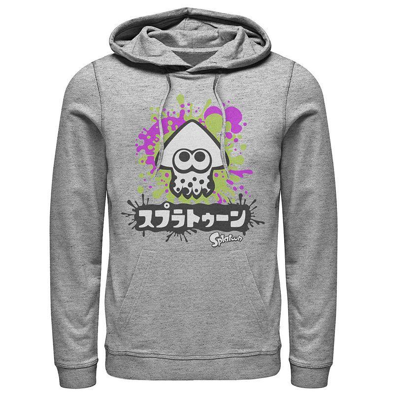 Mens Nintendo Splatoon Inkling Text Splatter Graphic Pullover Hoodie Athletic Grey Product Image