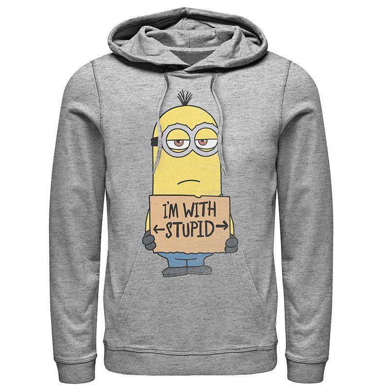 Mens Despicable Me Minions Kevin Im With Stupid Pullover Hoodie Athletic Grey Product Image