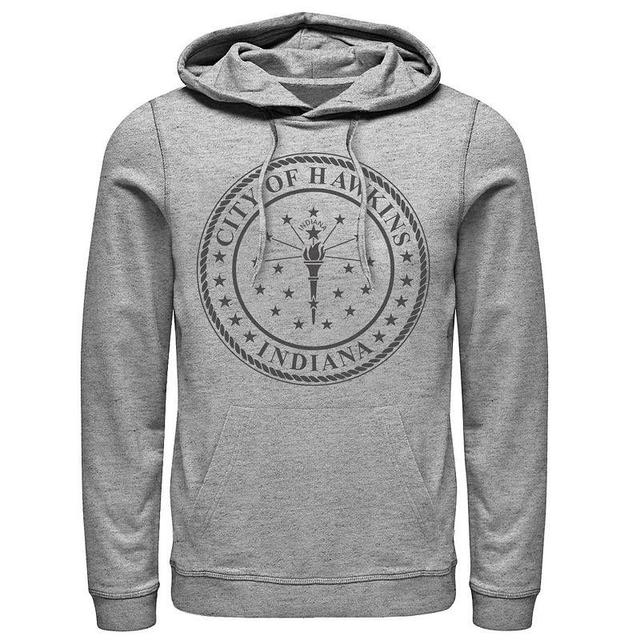 Mens Netflix Stranger Things City Of Hawkins Indiana Seal Hoodie Athletic Grey Product Image