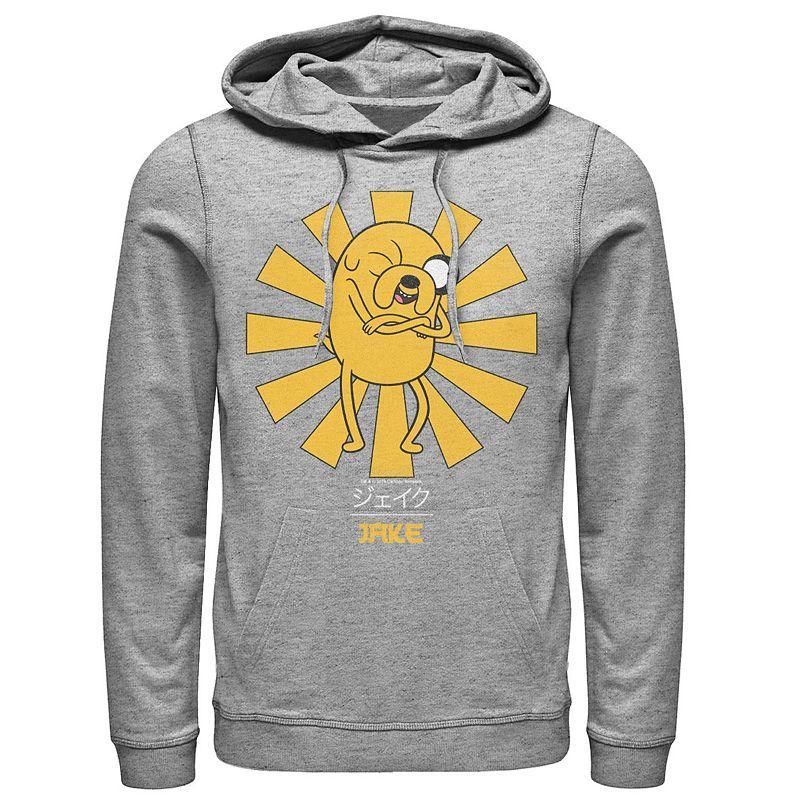 Mens Adventure Time Jake The Dog Kanji Portrait Graphic Pullover Graphic Hoodie Athletic Grey Product Image