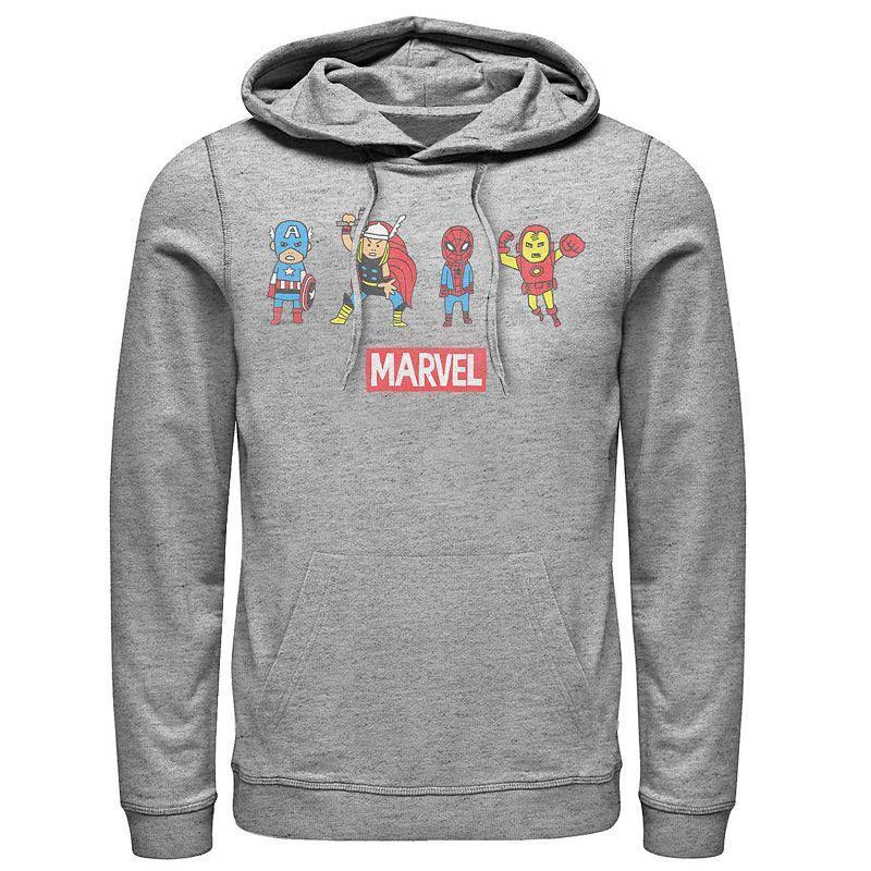 Mens Marvel Avengers Doodle Line Up Hoodie Athletic Grey Product Image