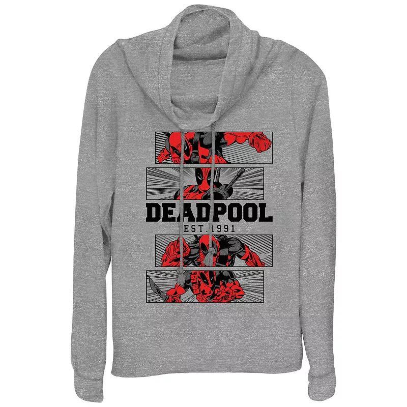 Womens Marvel Deadpool Est. 1991 Cowlneck Graphic Lightweight Long Sleeve Gray Grey Product Image