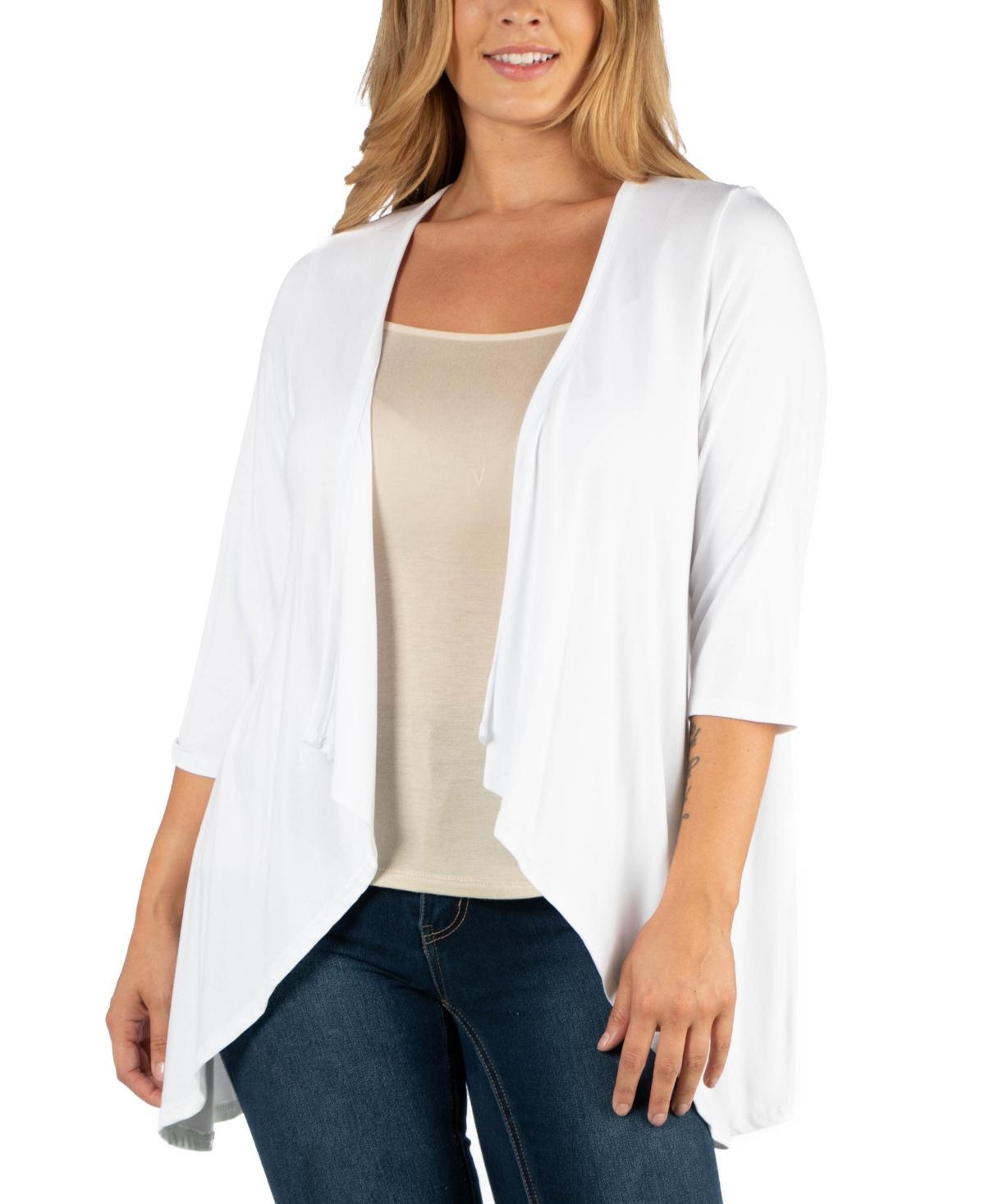 24Seven Comfort Apparel Women's Plus Size Elbow Length Sleeve Open Cardigan, Grey, 2X Product Image