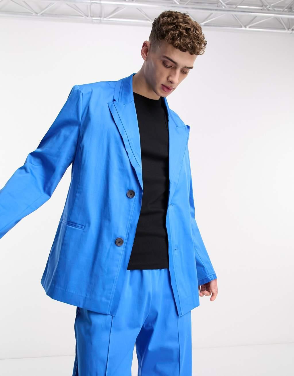 COLLUSION raw edge blazer in blue Product Image