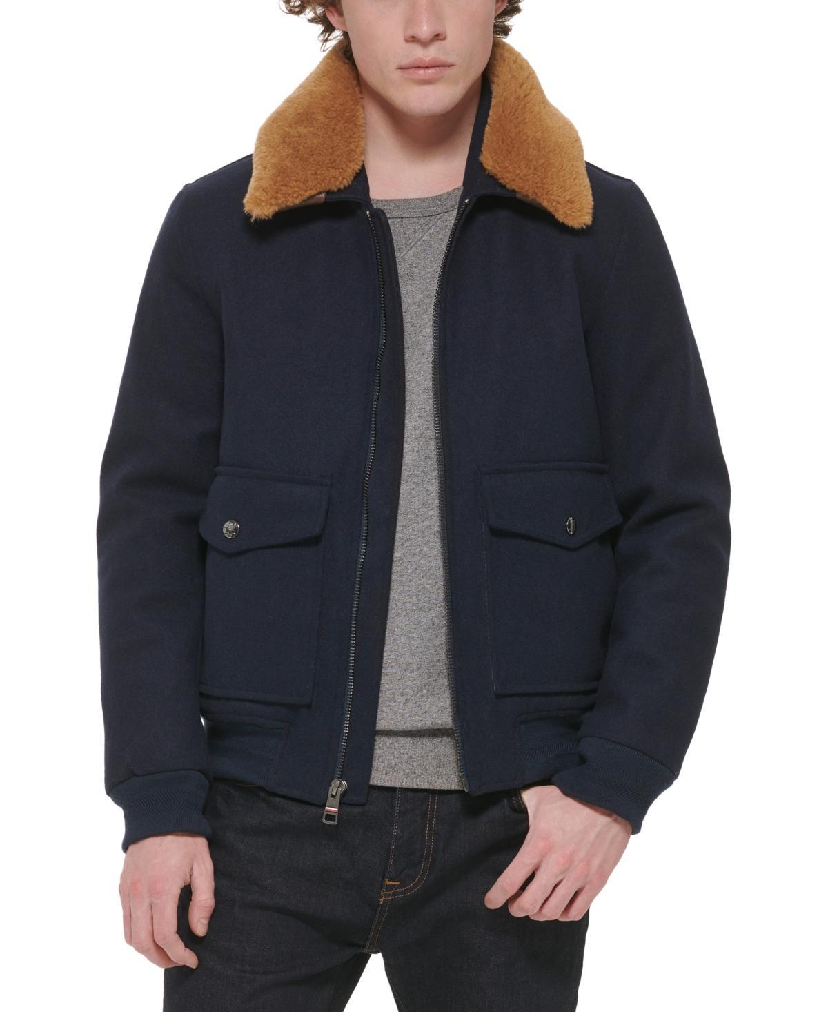 Tommy Hilfiger Mens Faux-Fur-Collar Bomber Jacket Product Image