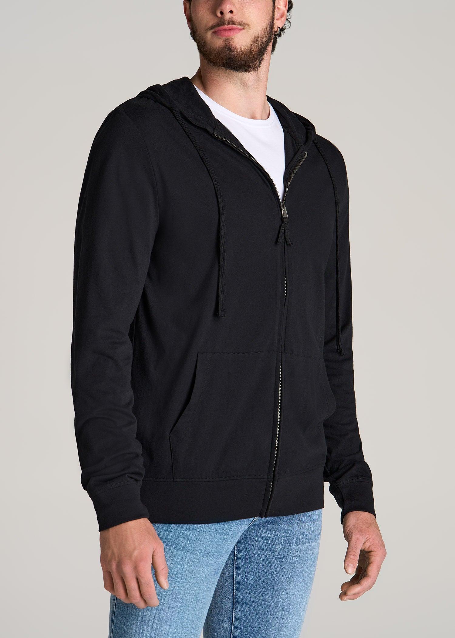 Long Sleeve Full Zip Jersey Hoodie for Tall Men in Black Male Product Image