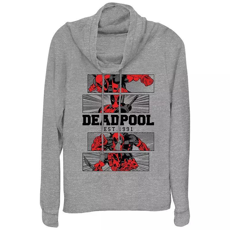 Womens Marvel Deadpool Est. 1991 Cowlneck Graphic Lightweight Long Sleeve Gray Grey Product Image