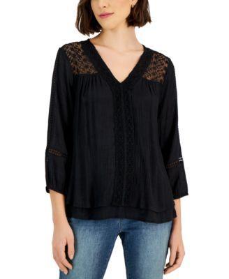 Women's 3/4-Sleeve Embroidered Lace Top, Created for Macy's  Product Image