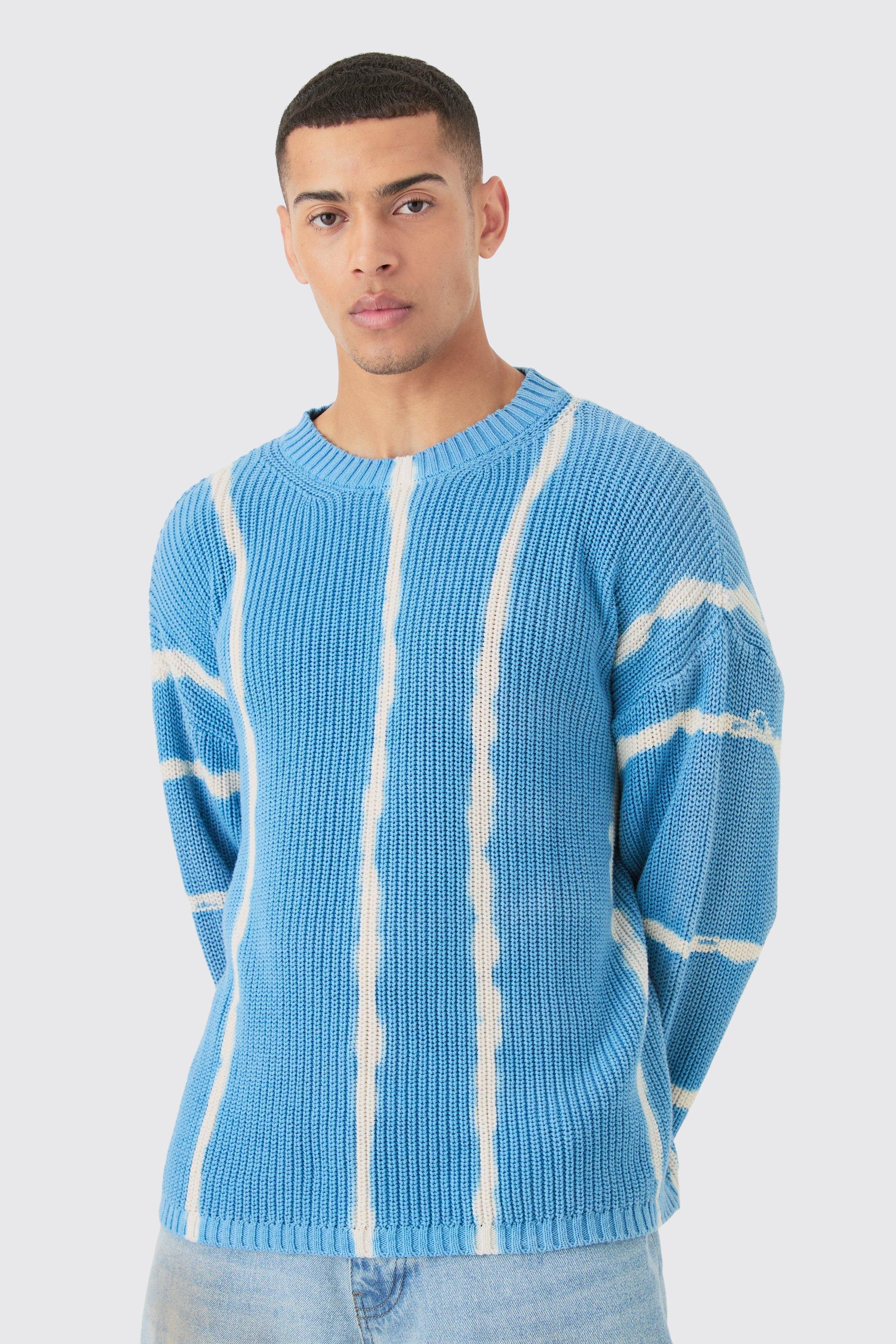 Oversized Boxy Stone Wash Sweater In Light Blue | boohooMAN USA Product Image