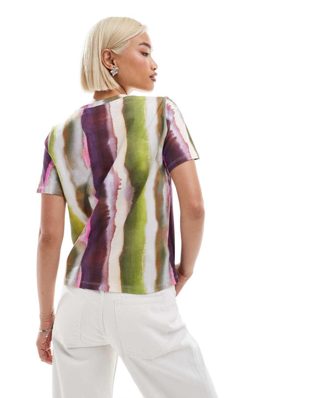 Monki short sleeve t-shirt in multi stripe Product Image