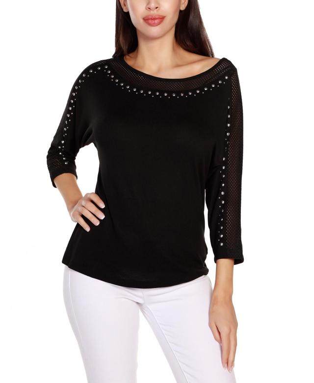 Belldini Womens Embellished Dolman with Mesh Inset Top Product Image